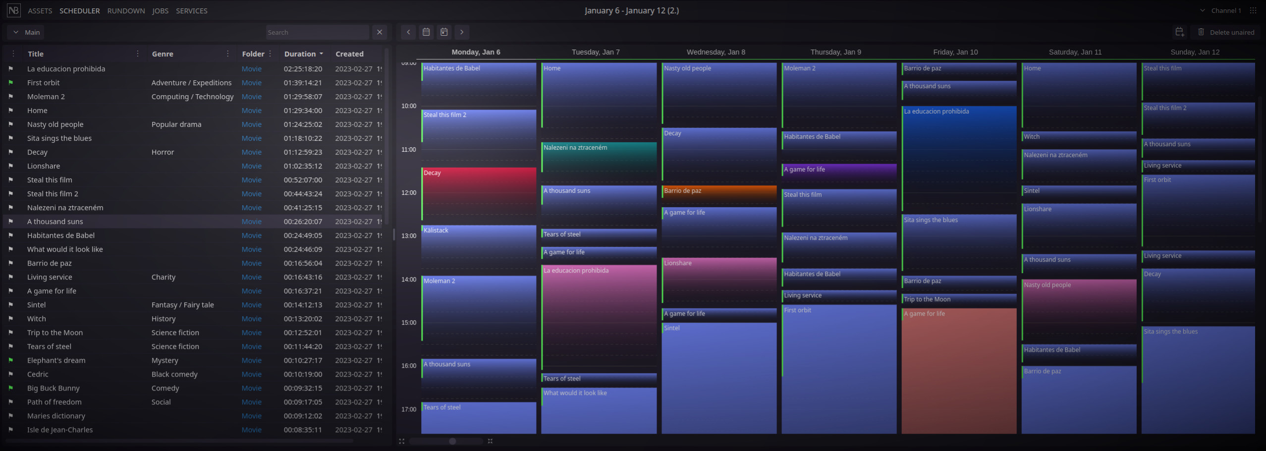 Detail of a scheduler panel in the web interface