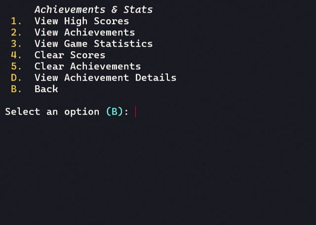 Snake Game Achievements & Stats Screen Preview