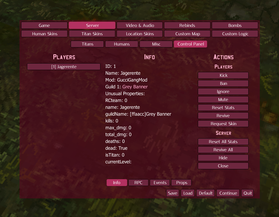 Pause Menu/Server/Control Panel