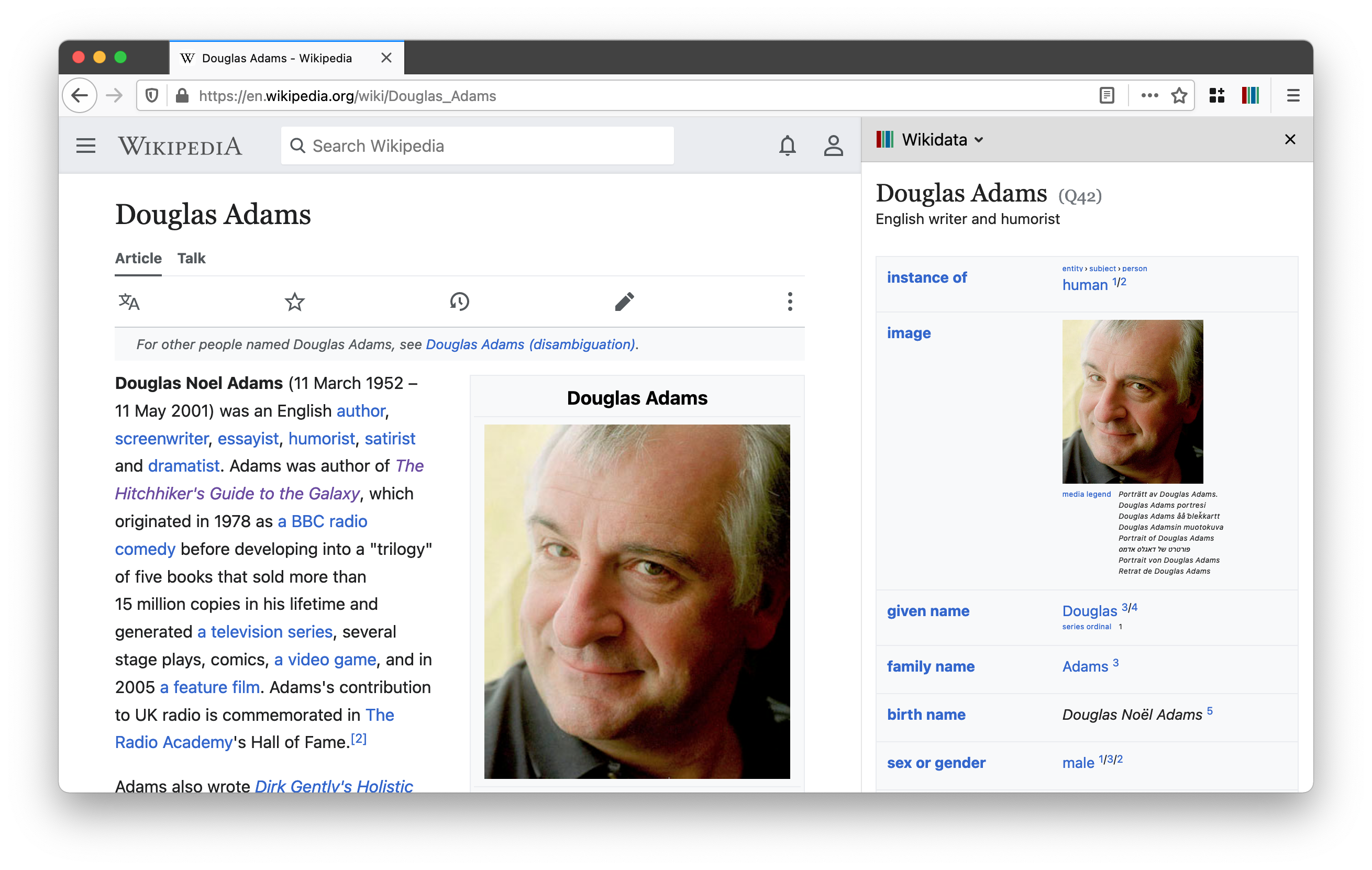  Douglas Adams on Wikipedia with Wikidata for Firefox 