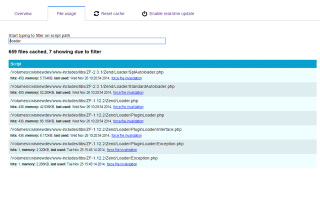 File list showing filtered results