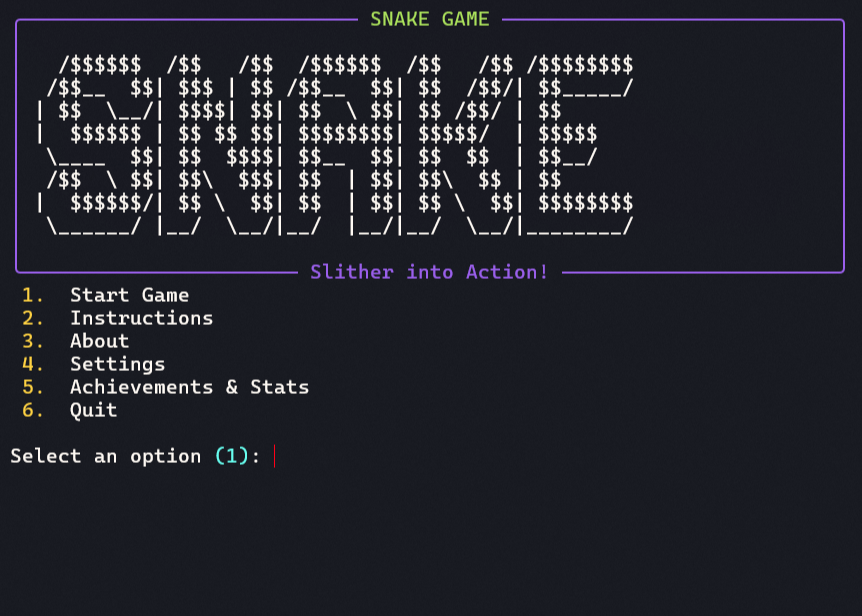 Snake Game Menu Preview