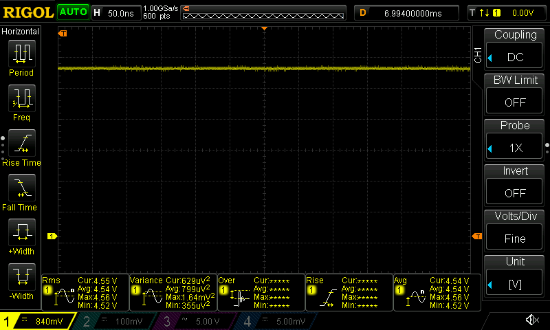 Image of the screen capture of the oscilloscope value on the pin 7 of the INA826